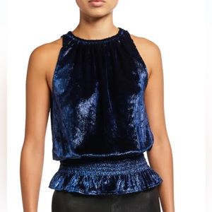 Ramy Brook Blue Shimmer Velvet Blouse